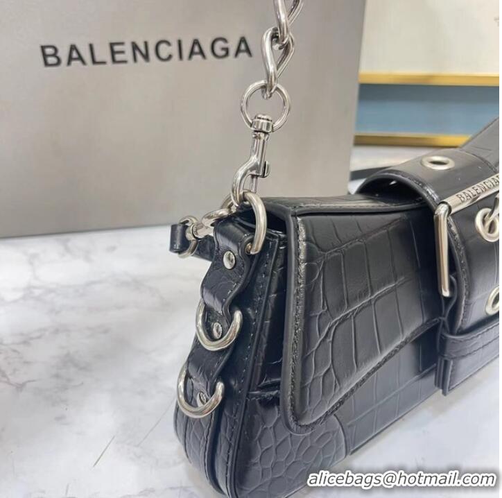 Buy Classic Balenciaga LINDSAY CROCODILE EMBOSSED SHOULDER BAG WITH STRAP 6088 black