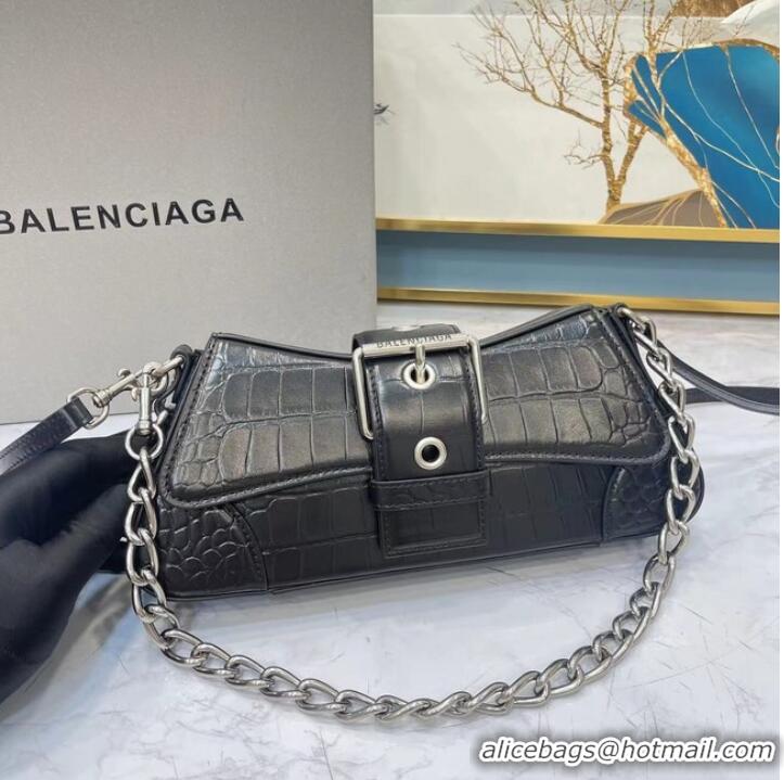 Buy Classic Balenciaga LINDSAY CROCODILE EMBOSSED SHOULDER BAG WITH STRAP 6088 black