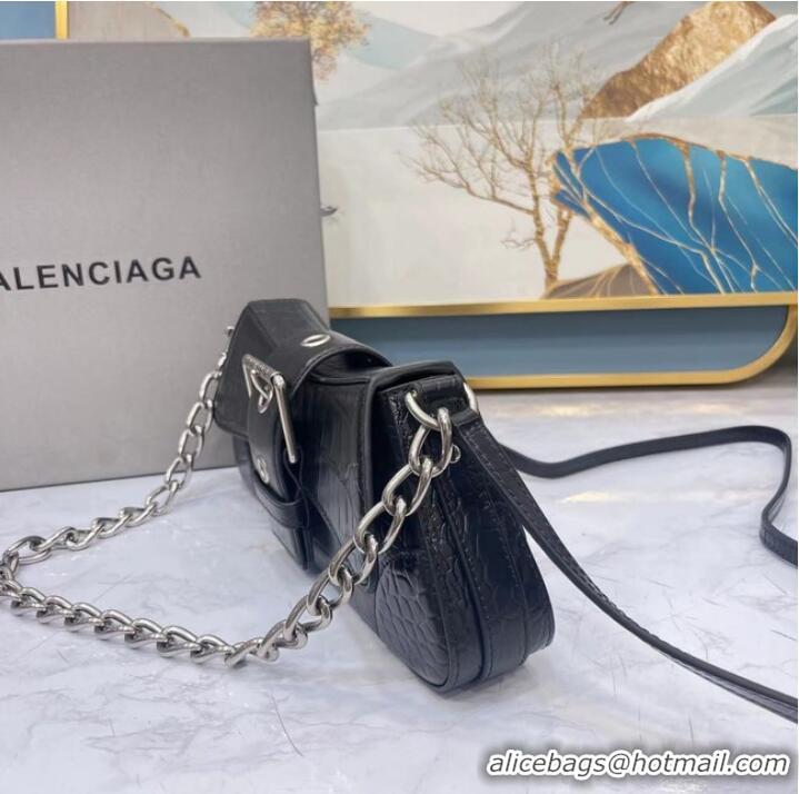 Buy Classic Balenciaga LINDSAY CROCODILE EMBOSSED SHOULDER BAG WITH STRAP 6088 black