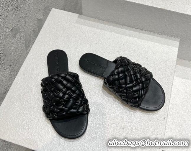 Classic Hot Bottega Veneta Dot Wave Flat Slide Sandals Black 080837