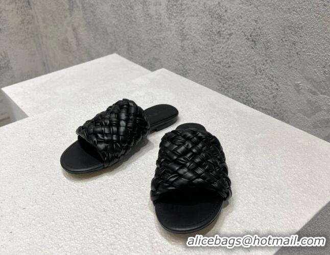 Classic Hot Bottega Veneta Dot Wave Flat Slide Sandals Black 080837