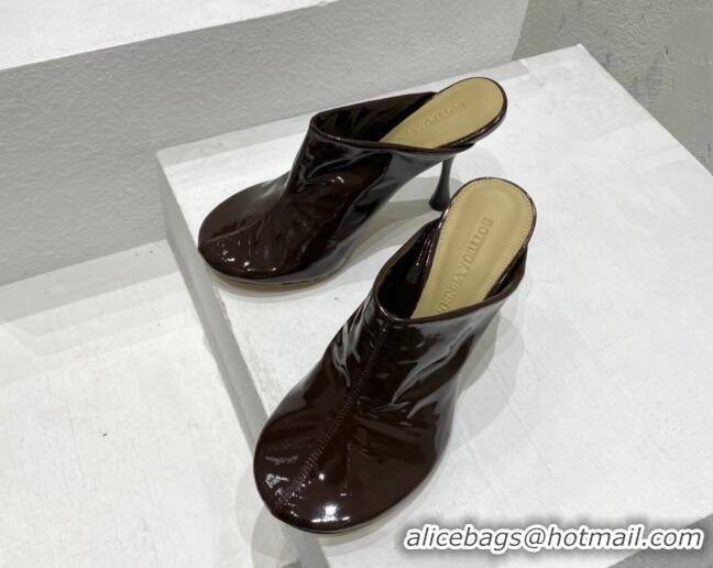 Top Grade Bottega Veneta Patent Leather High Heel Mules 9.5cm Brown 080838