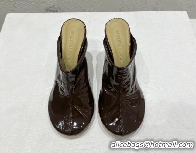 Top Grade Bottega Veneta Patent Leather High Heel Mules 9.5cm Brown 080838