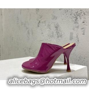 Best Product Bottega Veneta Patent Leather High Heel Mules 9.5cm Purple 2022 080840