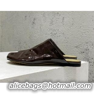 Feminine Bottega Veneta Patent Leather Flat Mules Brown 080844