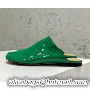 Classic Bottega Veneta Patent Leather Flat Mules Green 2022 080845