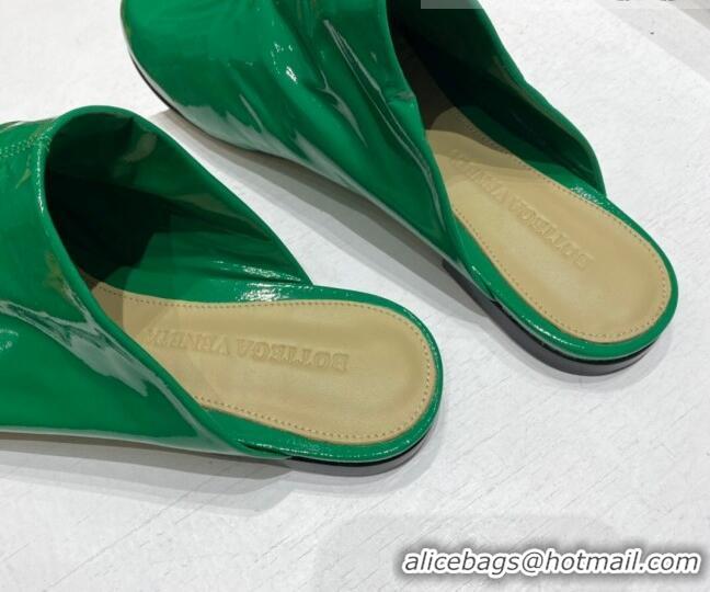 Classic Bottega Veneta Patent Leather Flat Mules Green 2022 080845