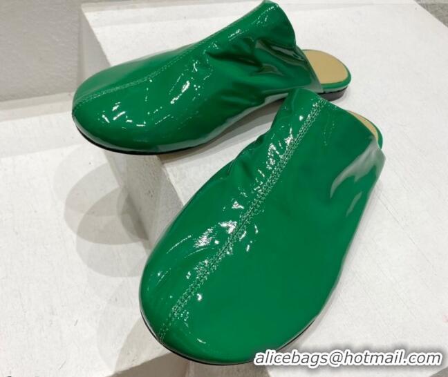 Classic Bottega Veneta Patent Leather Flat Mules Green 2022 080845