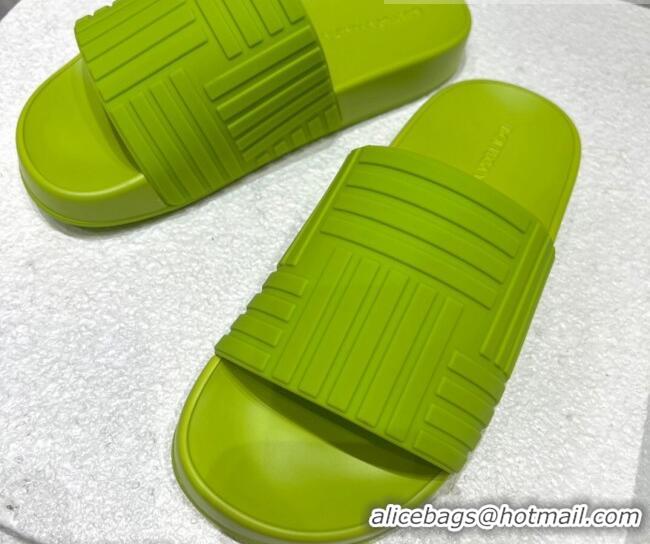 Best Grade Bottega Veneta Rubber Slider Flat Slide Sandals Kiwi Green 080853