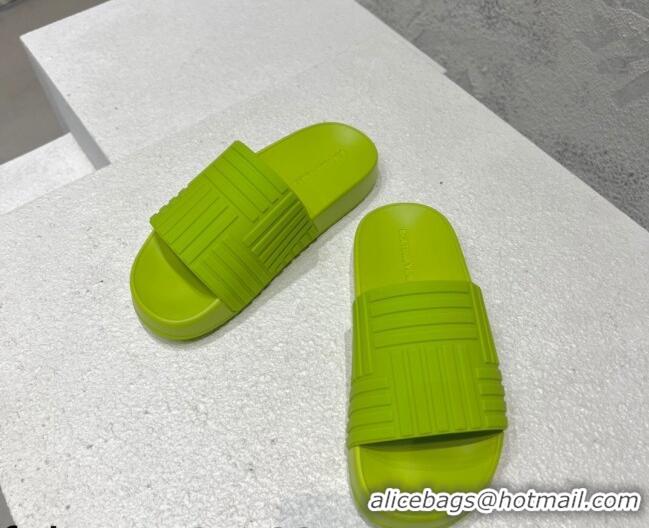 Best Grade Bottega Veneta Rubber Slider Flat Slide Sandals Kiwi Green 080853