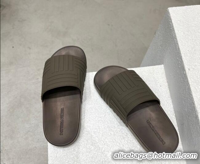 Good Product Bottega Veneta Rubber Slider Flat Slide Sandals Coffee Brown 080854