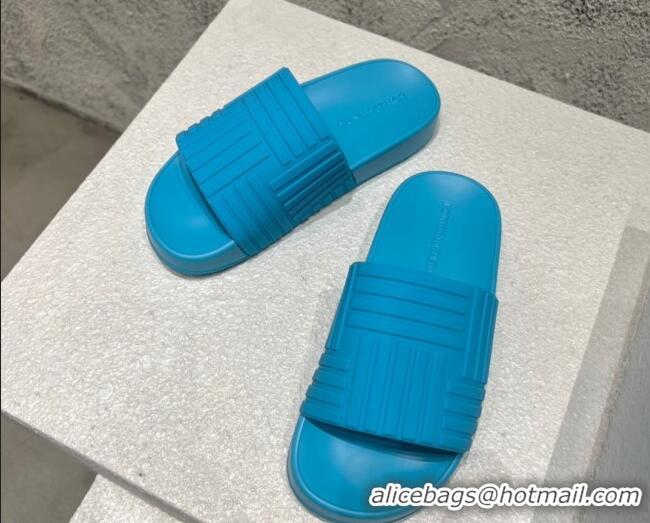 Best Product Bottega Veneta Rubber Slider Flat Slide Sandals Light Blue 080855