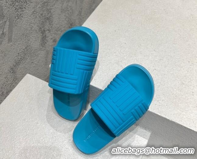 Best Product Bottega Veneta Rubber Slider Flat Slide Sandals Light Blue 080855