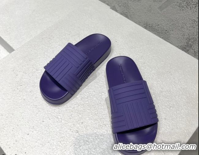 Hot Style Bottega Veneta Rubber Slider Flat Slide Sandals Purple 080857