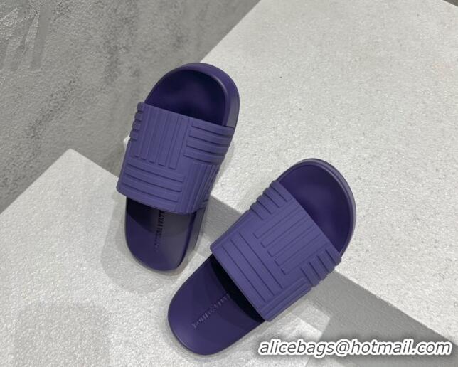 Hot Style Bottega Veneta Rubber Slider Flat Slide Sandals Purple 080857