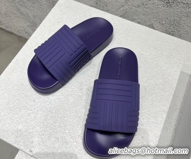 Hot Style Bottega Veneta Rubber Slider Flat Slide Sandals Purple 080857