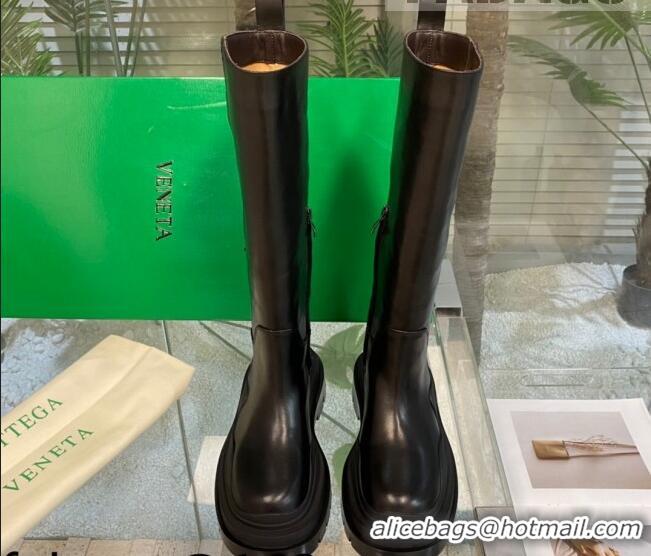 Best Price Bottega Veneta Tire Calf Leather High Boots All Black 081201