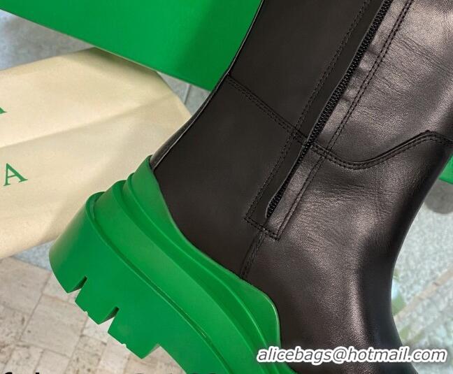 Top Design Bottega Veneta Tire Calf Leather High Boots Black/Green 081203