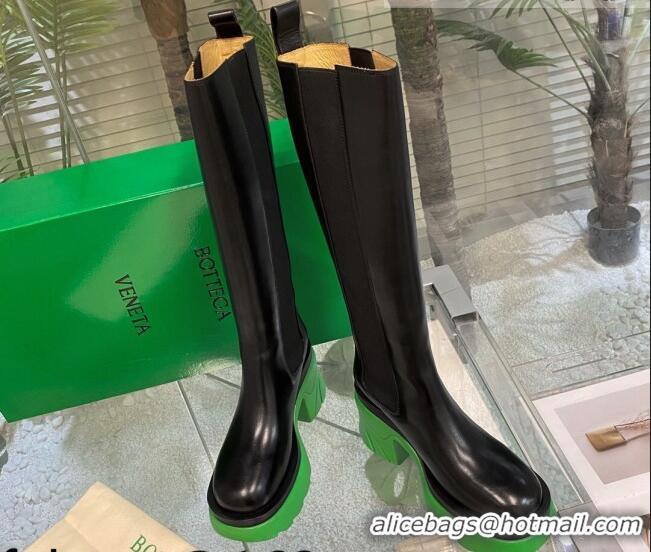 Low Price Bottega Veneta Flash Calf Leather High Chelsea Boots 9.5cm Black/Green 081207