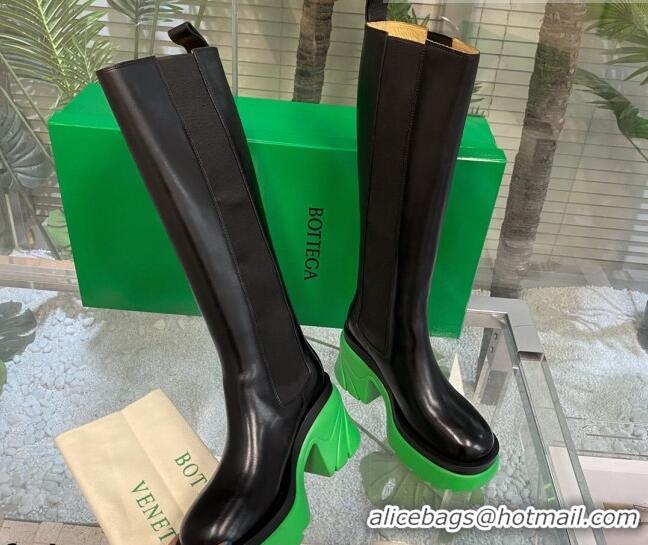 Low Price Bottega Veneta Flash Calf Leather High Chelsea Boots 9.5cm Black/Green 081207