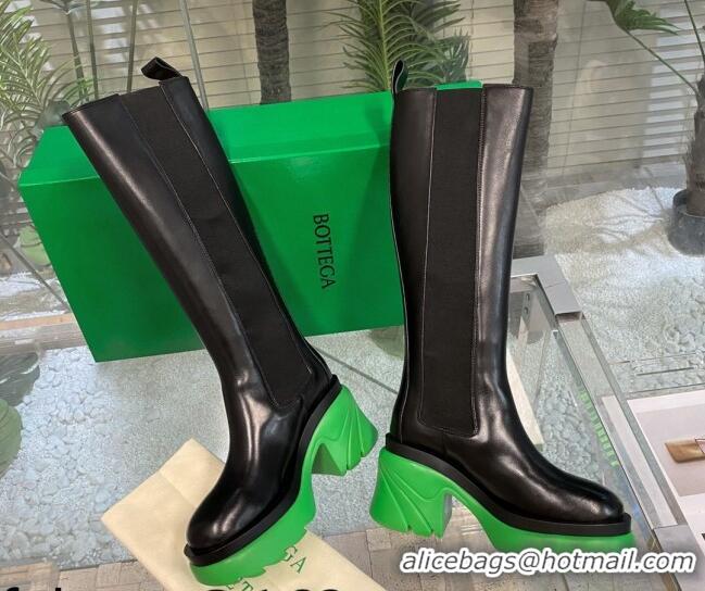 Low Price Bottega Veneta Flash Calf Leather High Chelsea Boots 9.5cm Black/Green 081207