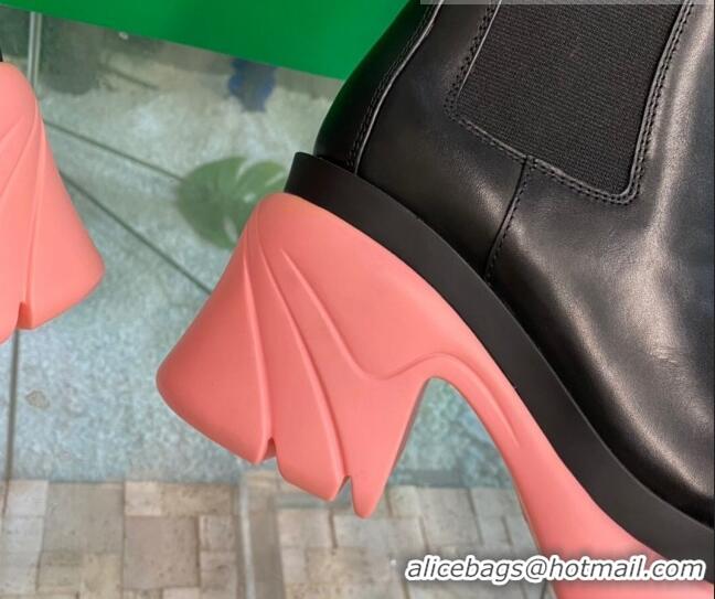 Stylish Bottega Veneta Flash Calf Leather High Chelsea Boots 9.5cm Black/Flamingo Pink 081208