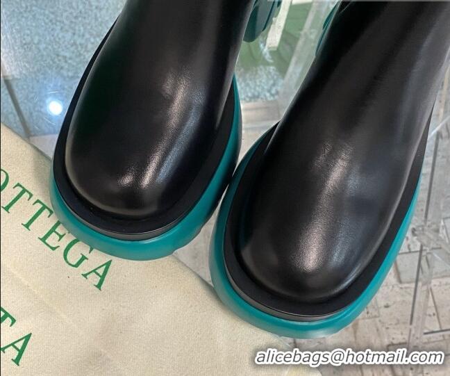 Pretty Style Bottega Veneta Flash Calf Leather High Chelsea Boots 9.5cm Black/Water Blue 081209