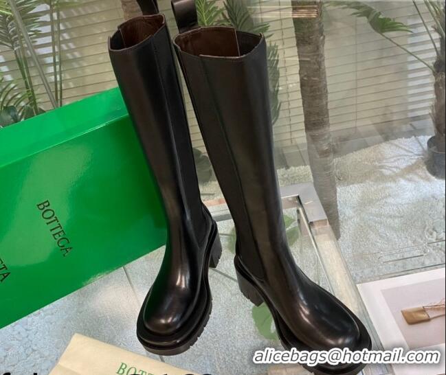 Good Quality Bottega Veneta Lug Calf Leather High Chelsea Boots 7cm All Black 2081211