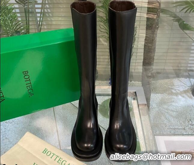 Good Quality Bottega Veneta Lug Calf Leather High Chelsea Boots 7cm All Black 2081211