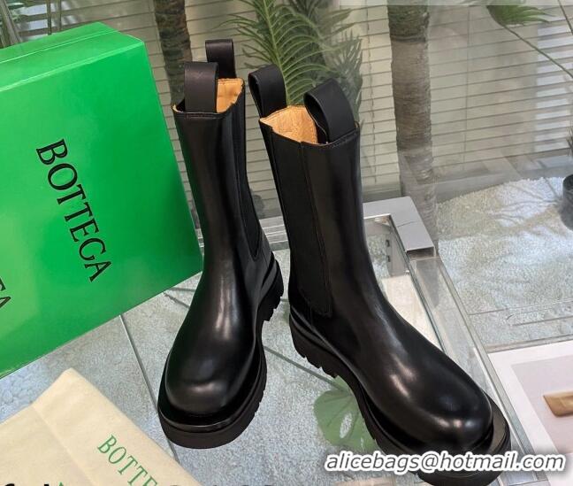 Top Grade Bottega Veneta Lug Calf Leather Medium Chelsea Boots All Black 081214