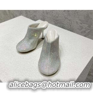 Luxury Bottega Veneta Crystal High Heel Slide Sandals 9.5cm Silver 082426