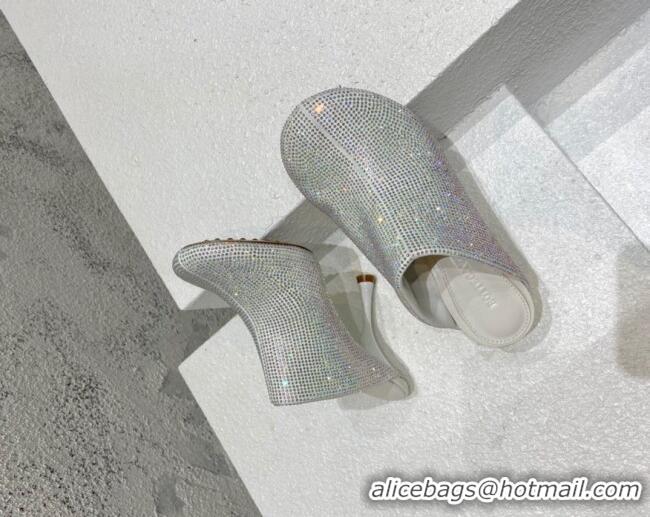 Luxury Bottega Veneta Crystal High Heel Slide Sandals 9.5cm Silver 082426