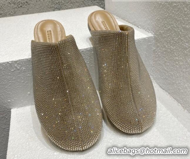 Popular Style Bottega Veneta Crystal Flat Slide Sandals Gold 082427