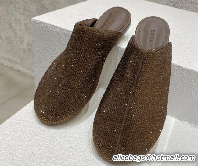 Fashion Bottega Veneta Crystal Flat Slide Sandals Brown 082428