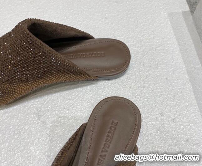 Fashion Bottega Veneta Crystal Flat Slide Sandals Brown 082428