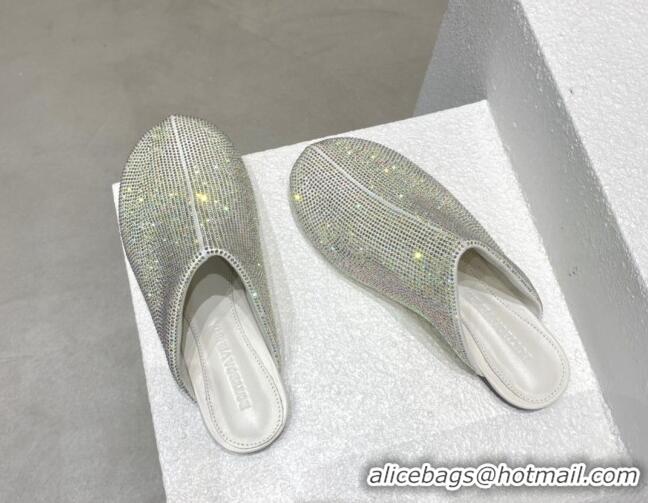 Shop Duplicate Bottega Veneta Crystal Flat Slide Sandals Silver 082430