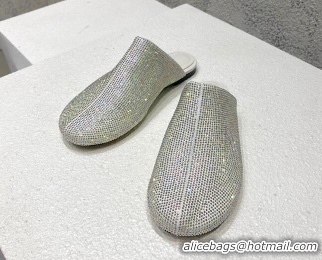 Shop Duplicate Bottega Veneta Crystal Flat Slide Sandals Silver 082430