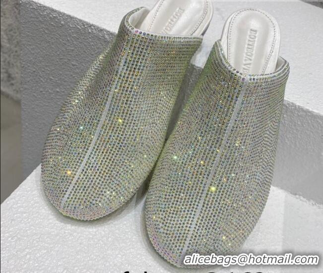 Shop Duplicate Bottega Veneta Crystal Flat Slide Sandals Silver 082430