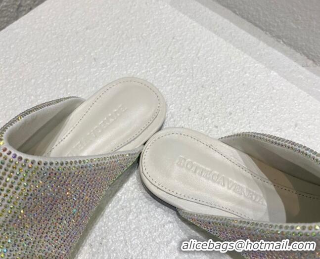 Shop Duplicate Bottega Veneta Crystal Flat Slide Sandals Silver 082430