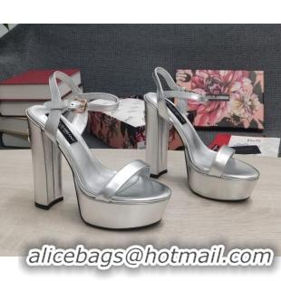 Unique Discount Dolce & Gabbana DG Patent Leather High Heel Platform Sandals 15cm Silver 052631