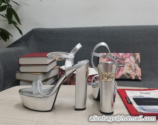 Unique Discount Dolce & Gabbana DG Patent Leather High Heel Platform Sandals 15cm Silver 052631