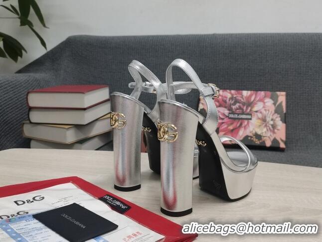 Unique Discount Dolce & Gabbana DG Patent Leather High Heel Platform Sandals 15cm Silver 052631