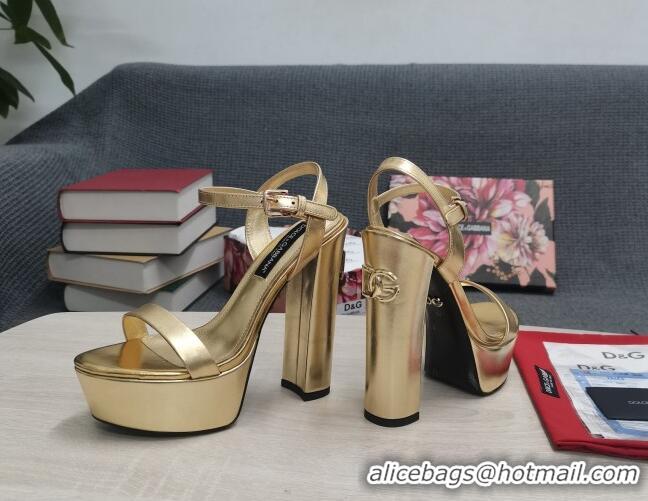 Feminine Dolce & Gabbana DG Patent Leather High Heel Platform Sandals 15cm Gold 2052632