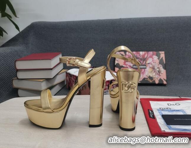 Feminine Dolce & Gabbana DG Patent Leather High Heel Platform Sandals 15cm Gold 2052632