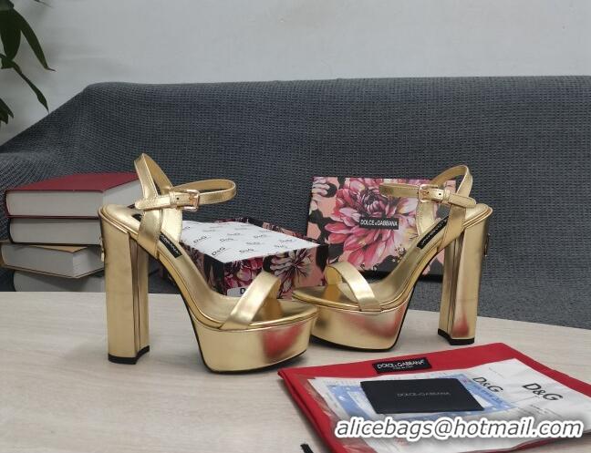 Feminine Dolce & Gabbana DG Patent Leather High Heel Platform Sandals 15cm Gold 2052632