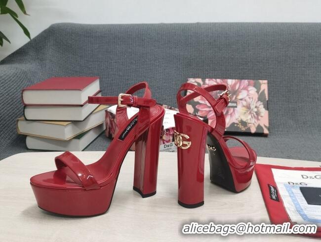 Stylish Dolce & Gabbana DG Patent Leather High Heel Platform Sandals 15cm Red 2052633