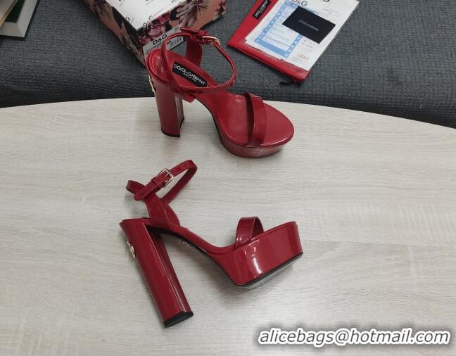 Stylish Dolce & Gabbana DG Patent Leather High Heel Platform Sandals 15cm Red 2052633