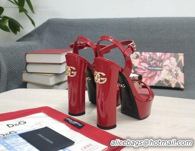 Stylish Dolce & Gabbana DG Patent Leather High Heel Platform Sandals 15cm Red 2052633