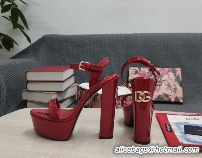 Stylish Dolce & Gabbana DG Patent Leather High Heel Platform Sandals 15cm Red 2052633