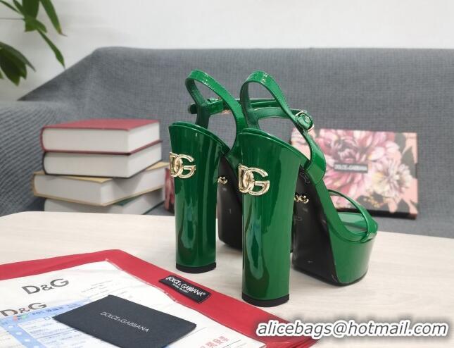 Good Looking Dolce & Gabbana DG Patent Leather High Heel Platform Sandals 15cm Green 2052634